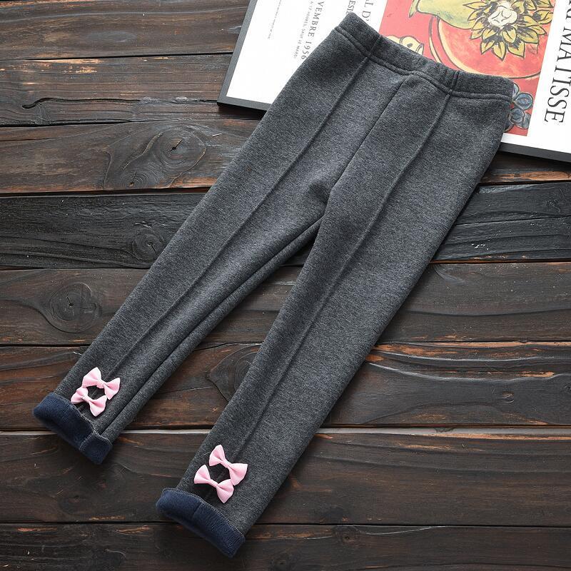 

Autumn Winter Kids Girls Plus Velvet Legging Girls Bow Decoration Trousers 140 сірий