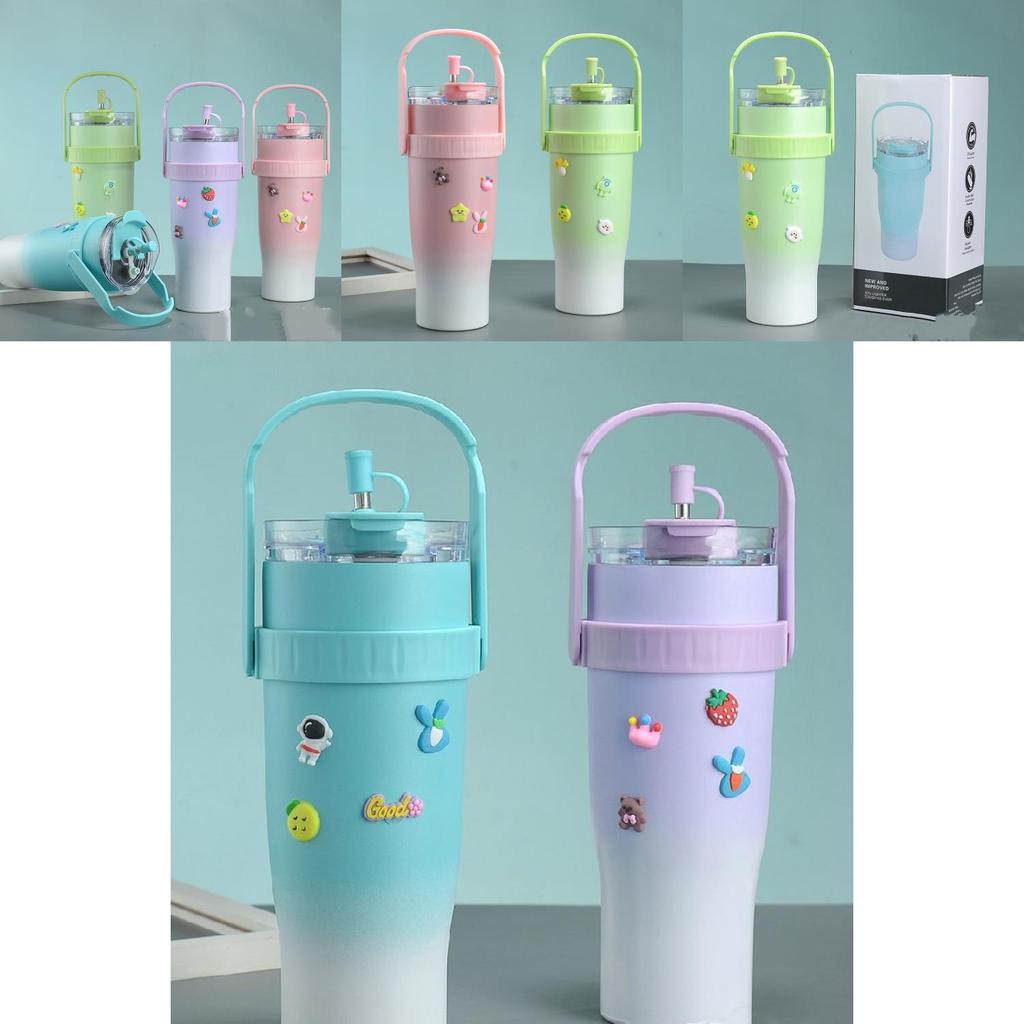 Gradual Blue 1200ml Steel Travel Mug With Straw Insulated For 12-24 Hours Laser Engraving