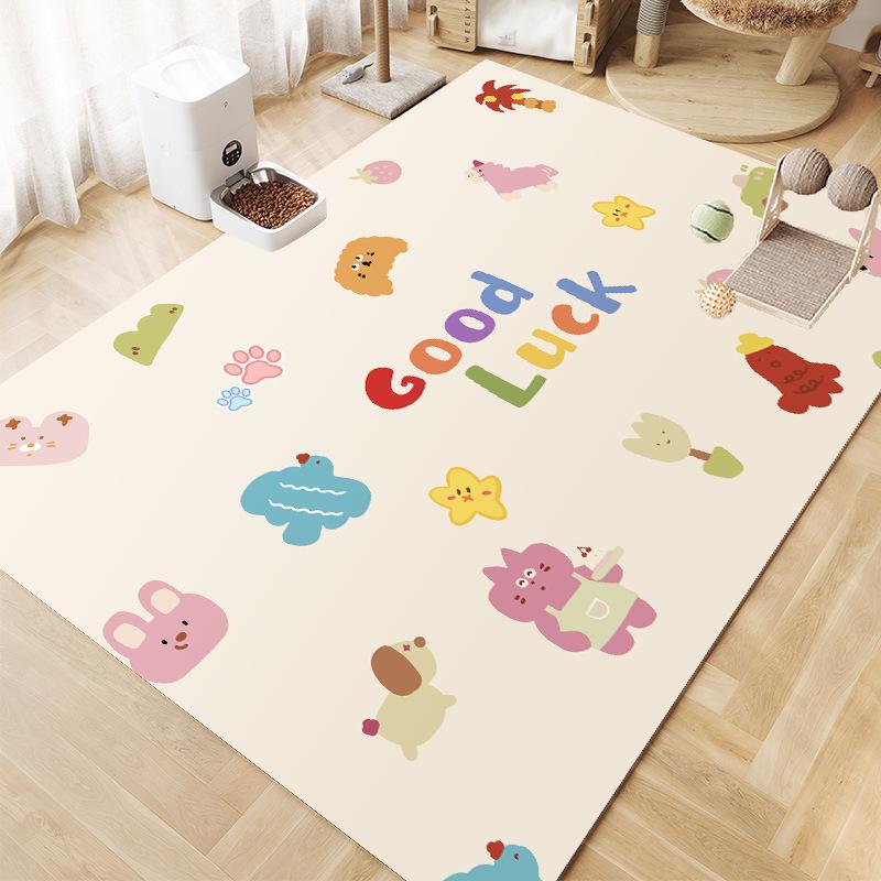 Cartoon Pet Pattern Carpet Happy Cats Dogs Rug "Good Luck" Mat Floor Mat for Kids Room Pet Area Home Decoration Bedroom Decor
