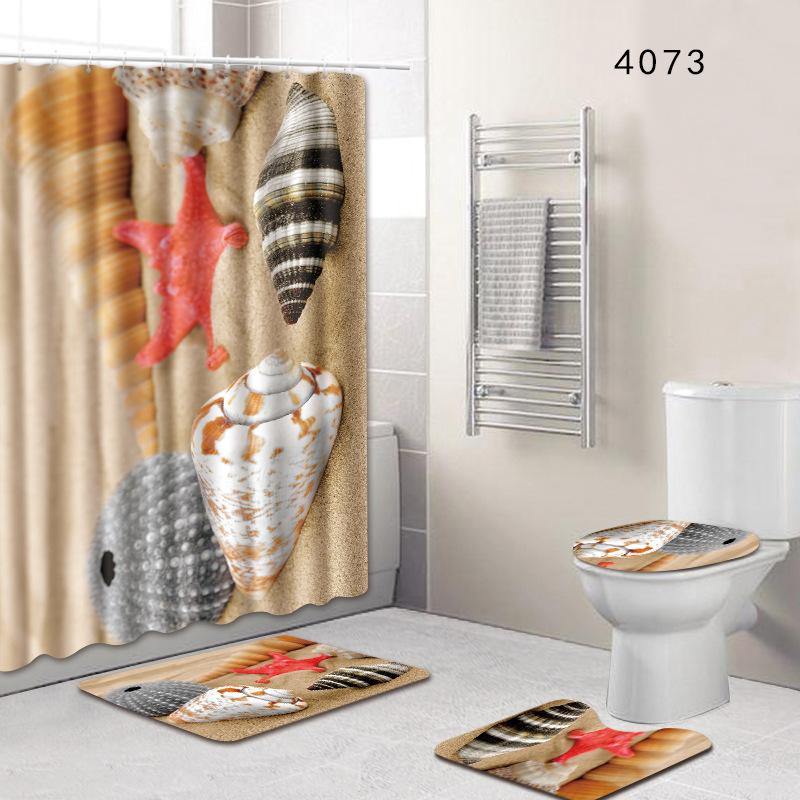 Shower Curtain Floor Mat Toilet Cover Foot Mat Door Mat Carpet Four-Piece Pattern