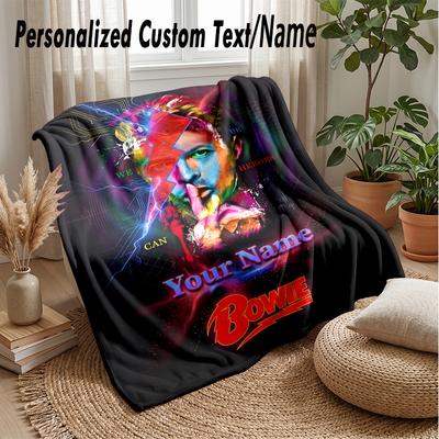 David Bowie Custom Flannel Throw Blanket Print Your Name Text Soft Warm Blanket Holiday Present