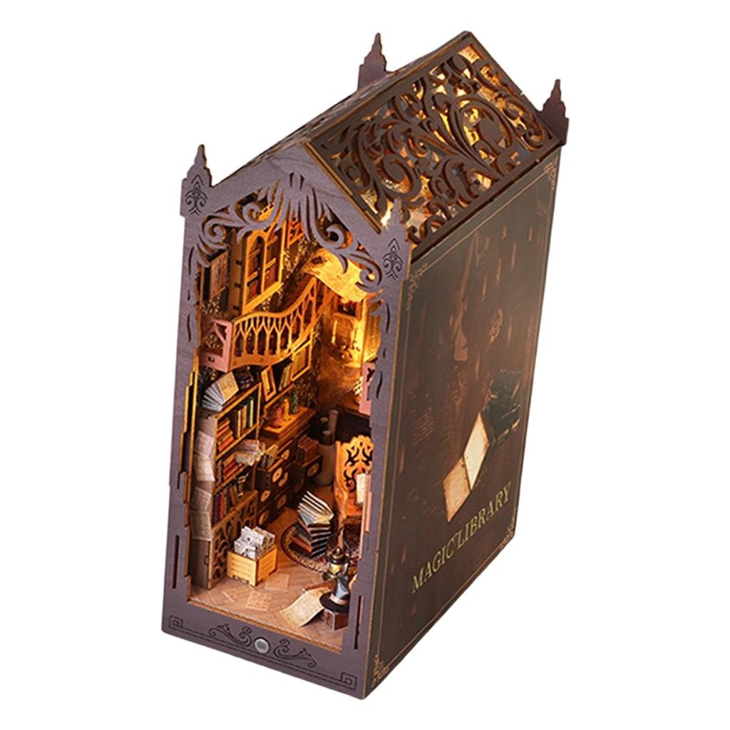 DIY Books Nook Kit Miniature House Unique Light up Bookstore Puzzle Building Wooden Library