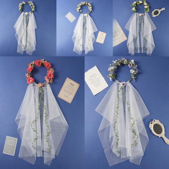 Bridal Veil Lightweight Breathable White Tulle Headband with Bows Flowers Decor Children Versatile Party Headwear Hair Accessory