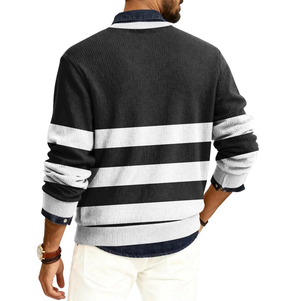 Męski sweter z okrągłym dekoltem, długim rękawem i prążkowanej dzianiny