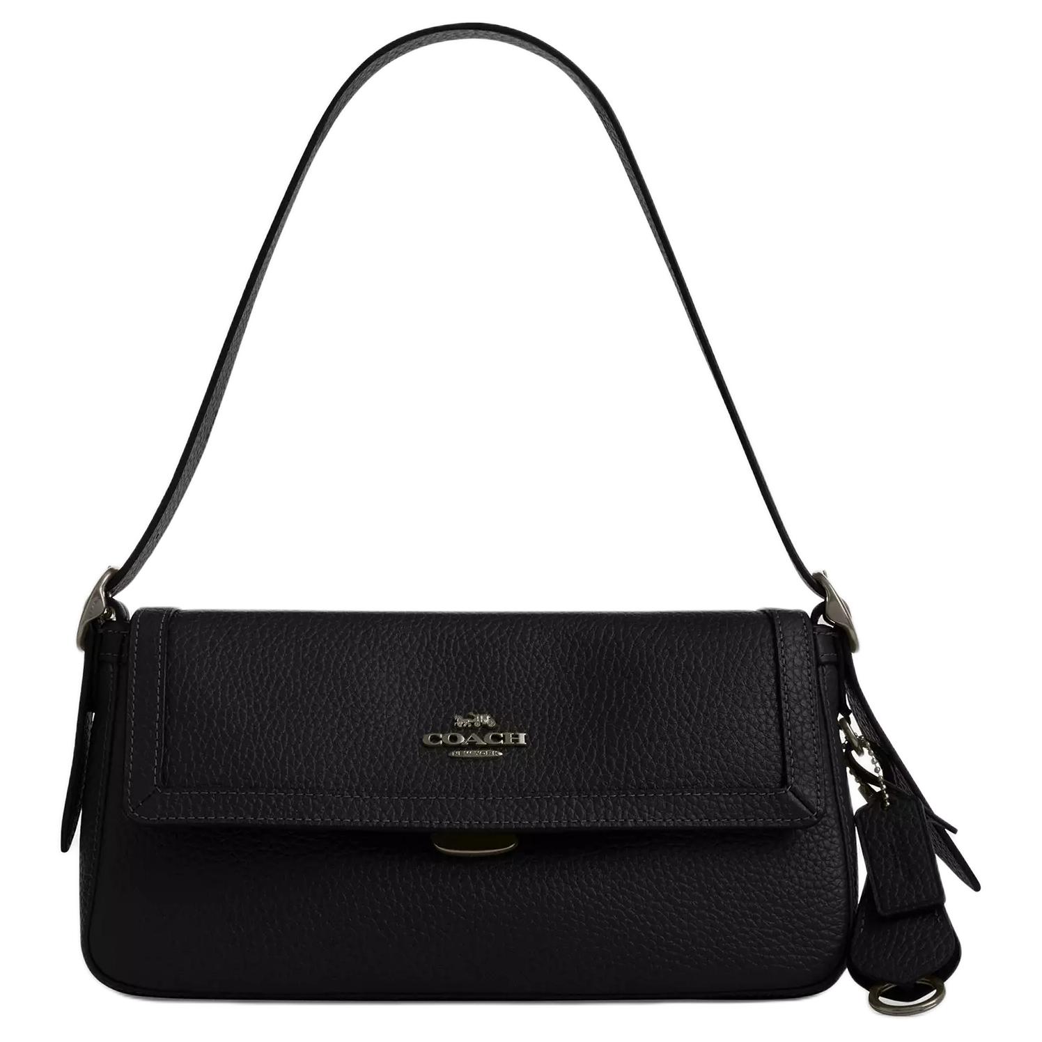 Coach Etta 25 Silver Logo Pebble Leather Shoulder Bag Women Shoulder Bag Black CCV64-QBBK Basic Set (Bag+Dust Bag)