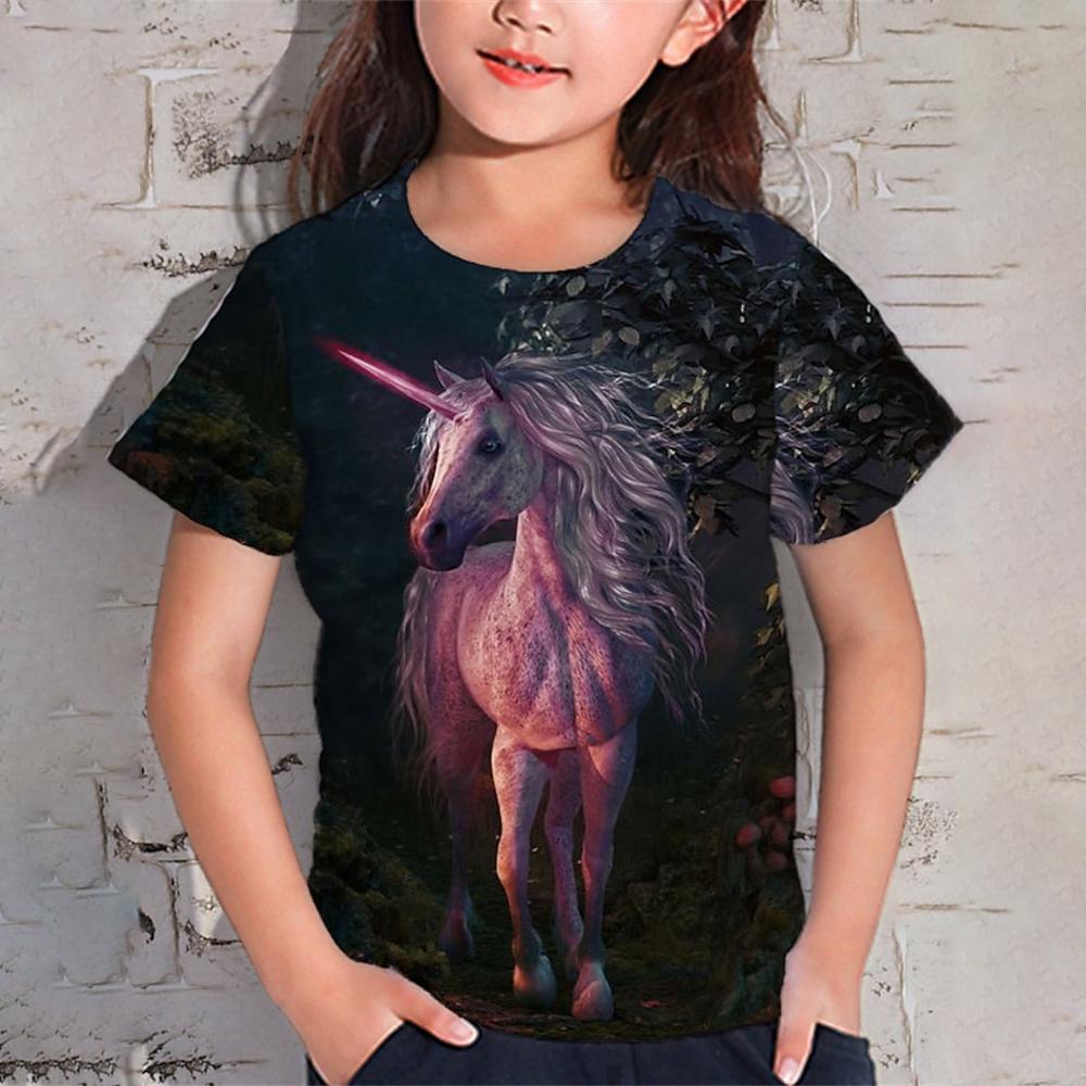 

Одежда для девочек от 9 до 12 лет Футболка с единорогом для детей Летние футболки с коротким рукавом Kawaii Футболки с животными Детский топ оптом 150