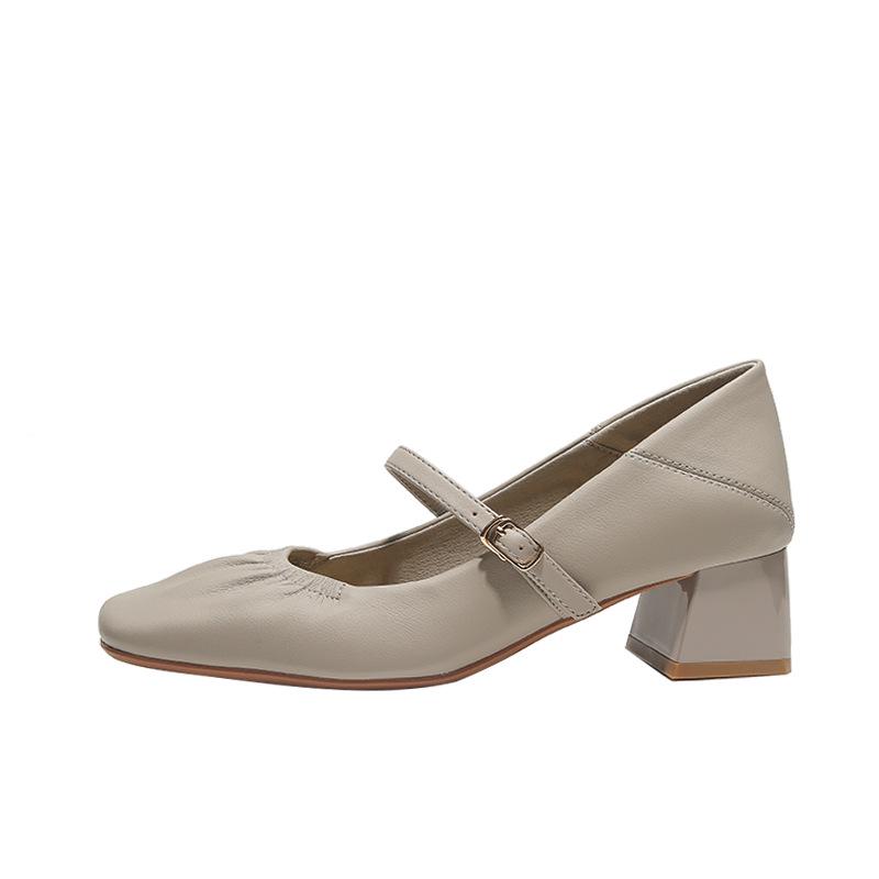 BEIJIANI Mary Jane na grubym obcasie ze skóry owczej - Damskie miękkie skórzane buty z jednym paskiem