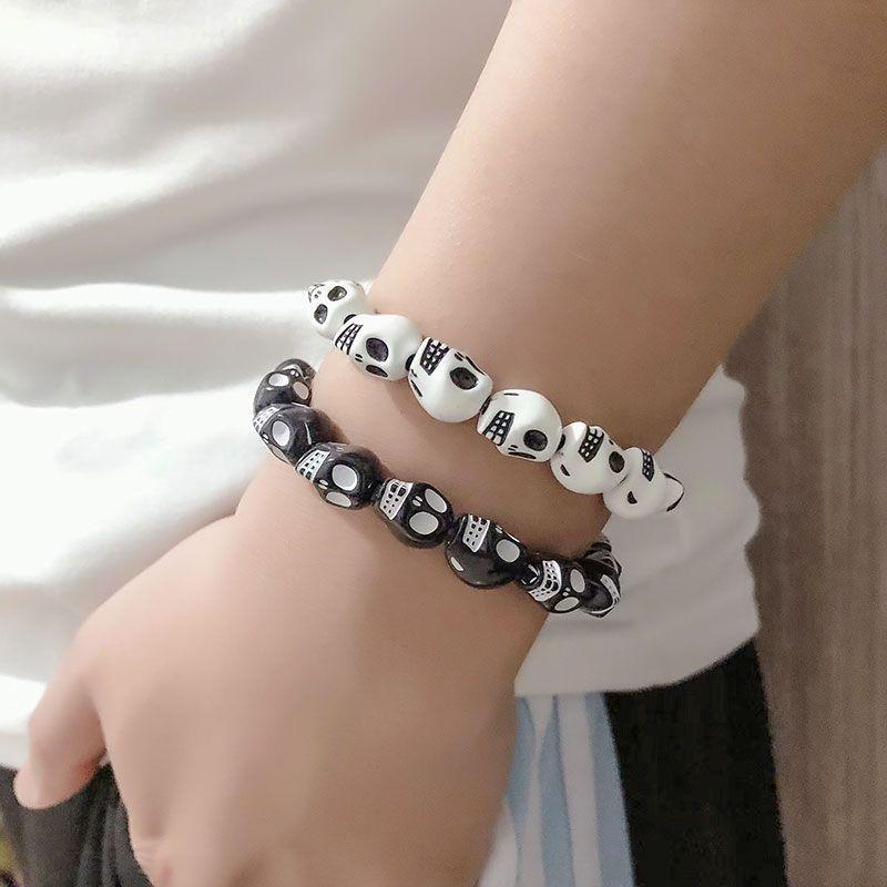 Dark Hip Hop Skull Beaded Bracelet Punk Gothic Retro Couple Bracelet Trend Personality Jewelry