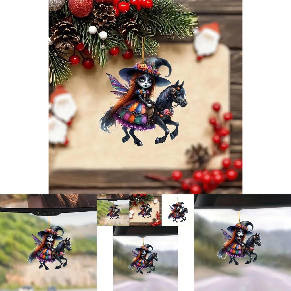Unique Acrylic Witch Car Pendant For Halloween Festive Interior Decoration Accessory