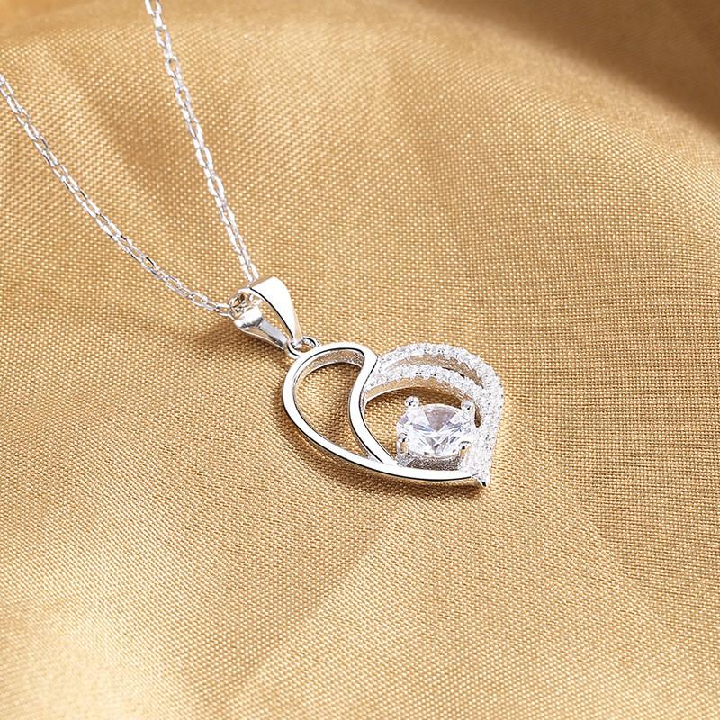 Sterling Heart Pendant Necklace With Sparkling Zircon Stones Elegant Chic Jewelry Women