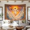 Elegant Jesus Ascension Tapestry | Angelic Figure with Golden Wings and Radiant Sun Background | Polyester Wall Hanging