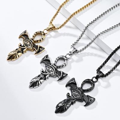 European and American Retro Style Horus Eye Cross Titanium Steel Ancient Sword Necklace