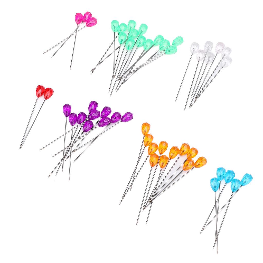 100Pcs Diamond Head Pin Pear Shaped Straight Colored Transparent for Floral Bouquets Sewing