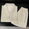 Summer Short-Sleeved Pajamas Women'S Simple Striped High-End Ice Silk Satin Can Be Worn Outside Loungewear Suit