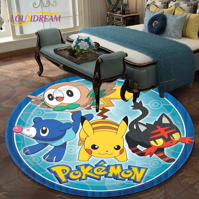 Kulatý koberec do obývacího pokoje Koberce Ložnice Děti Koberec s Pikachuem Koupelnová předložka Kreslený potisk Pokemonů Podložka na podlahu Koberec do dětského pokoje