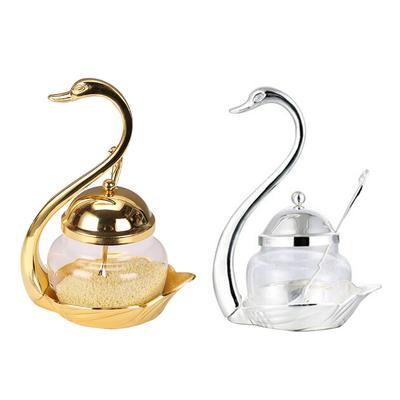 Legierung Gewürztiegel Gewürzbehälter Gewürzglas Salz Zucker Schale Pfeffer Kaffee Aufbewahrung Organizer Schwan Ständer Set