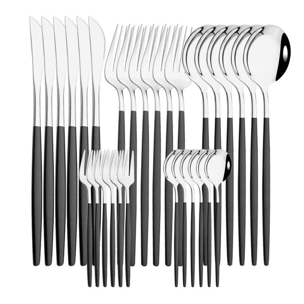30pcs Gold Dinnerware Set Stainless Steel Cutlery Set Steak Knife Fork Coffee Spoon Flatware Cake Fork Teaspoon Silverware Western Kitchen Tableware