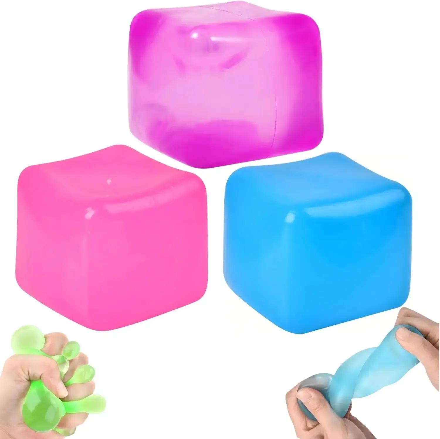 

3PCS High Density Gel Ice Cube Square Decompression Vent Toy Squishy Stress Ball Squeeze Toys Stress Relief Sensory Toy