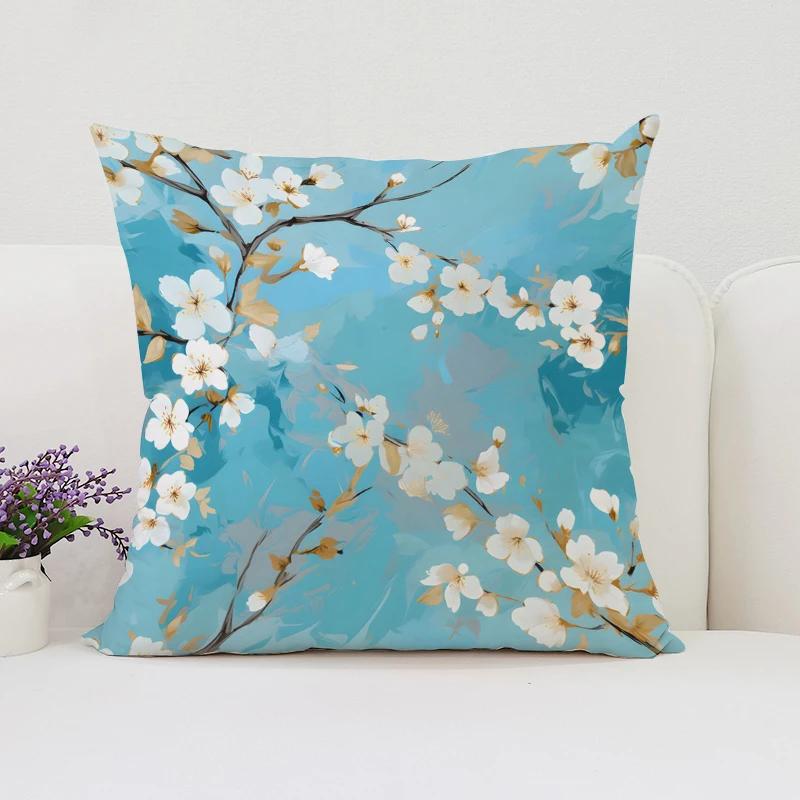 Japanese Cherry Blossom Cushion Cover 45X45 Cushions Covers Pillow Covers Decorative Luxury Pillowcase 45*45 Bed Pillowcases