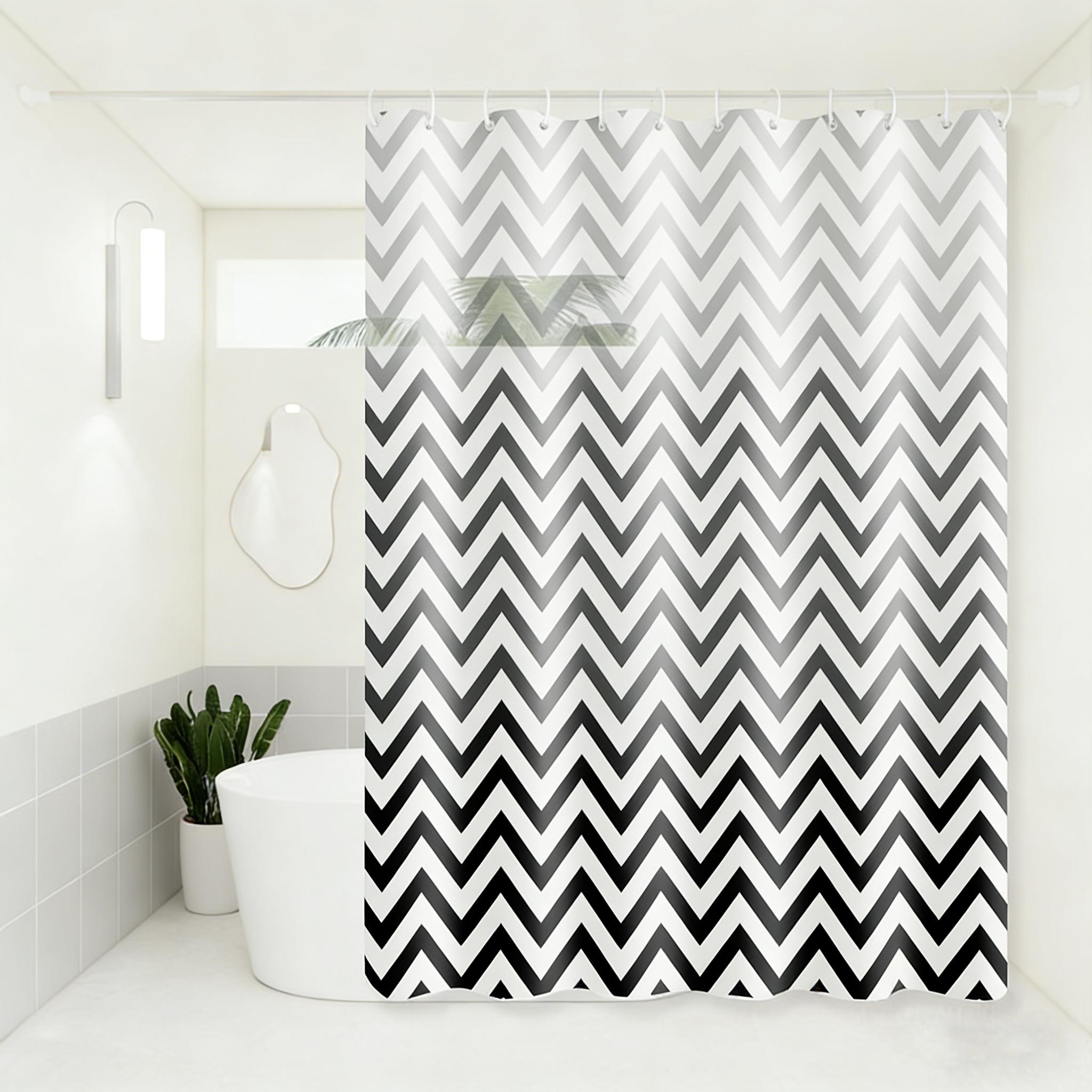

Black And White Wave Pattern Shower Curtain, Flowing Line Design, Strong Visual Layering Effect, Bathroom Shower Partition Curtain W60H190(CM)-1 Pcs