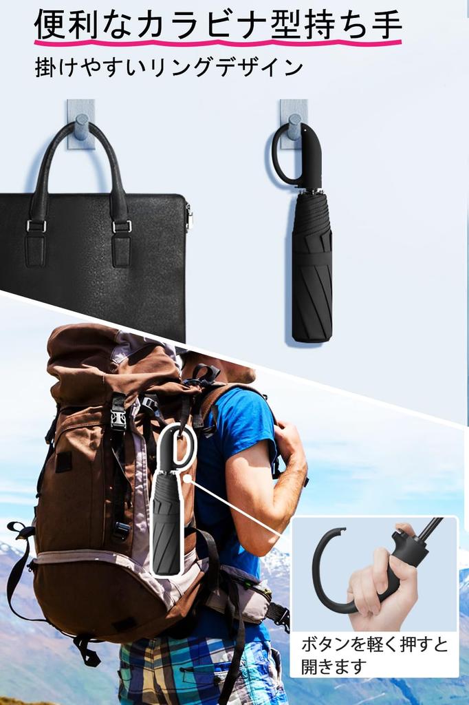 Rain Folding Automatic Super Water High Folding Wind Wind Easy to Open and Carabiner Type Strong and Protects against Rainy Suitable for Typhoon and