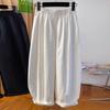Womens White Polyester Casual Wide Leg Pants With Pockets For Spring Summer