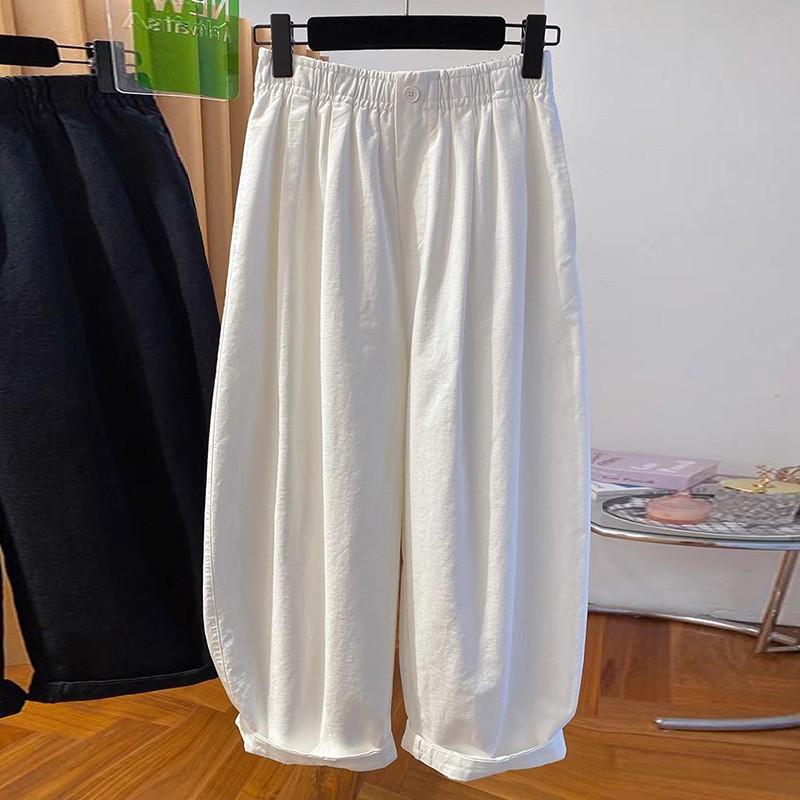Womens White Polyester Casual Wide Leg Pants With Pockets For Spring Summer