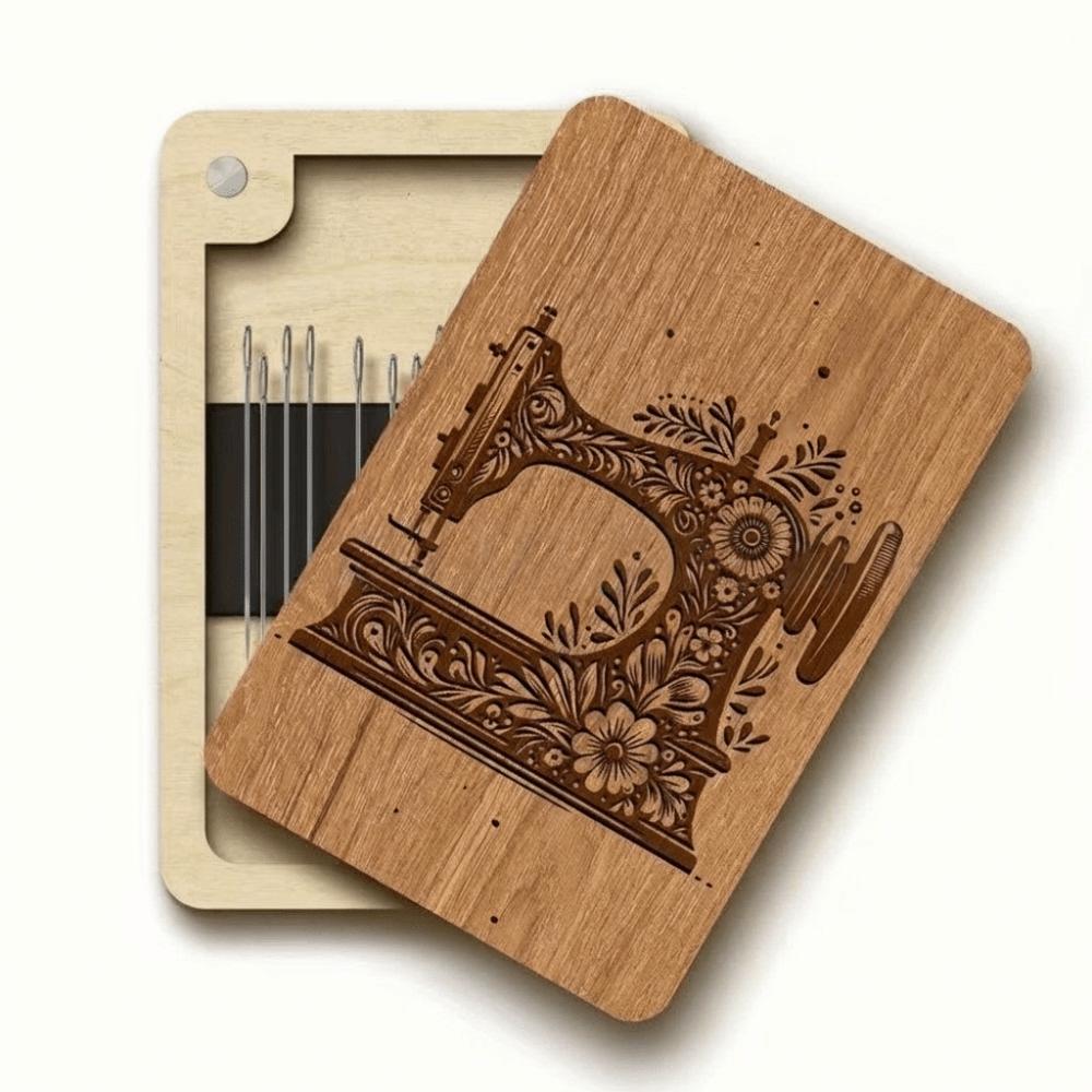 Wooden Material Wooden Magnetic Needle Box Turmeric Color Durable Construction Sewing Tool Organization Box Universal Size