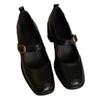Soft Leather Retro Single Shoes for Women with Thick Heels, Not Tiring On The Feet, Square Toe Shoes