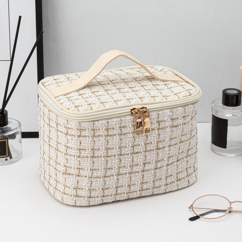 

New Plaid Portable Small Fragrance Makeup Bag Large Capacity Portable Toiletry Storage Bag Makeup Box Travel бежевий