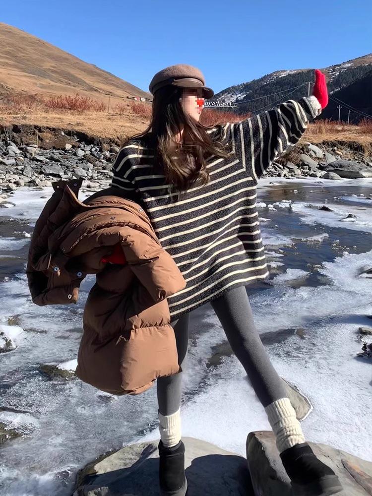 Зимняя полосатая женская приталенная футболка с длинным рукавом Oreo Small