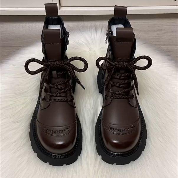 Short Boots for Women with British Style Autumn and Winter New Style Thick Soled and Slimming with Plush Short Boots