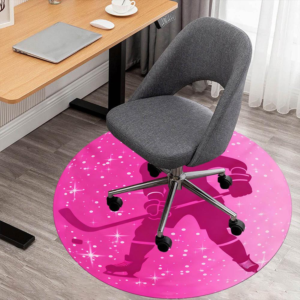 1PC Hockey Player Round Chair mat Area Rug - Non-Slip, Floor Mat for Office, Bedroom, and Indoor Decor -Gift D1127236