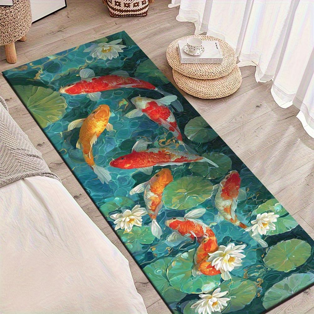 1Pcs Koi Fish Swimming Among Lotus Leaves Non-Slip Washable Area Rug Runner for Entryway, Living Room, Bedroom & Patio