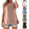 Damski luźny casualowy top kamizelka bez rękawów z bawełny i lnu z skręcanym guzikiem w jednolitym kolorze