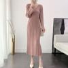 GMXIA Loose Big Size Knitted Dress Autumn and Winter Women's Knee-length Temperament V-neck Sweater Dress