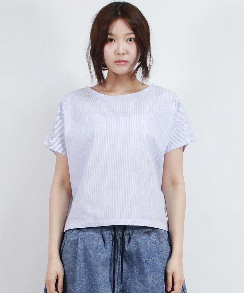 Deumakeu Stripe Mini French Short Sleeve Shirt Blue