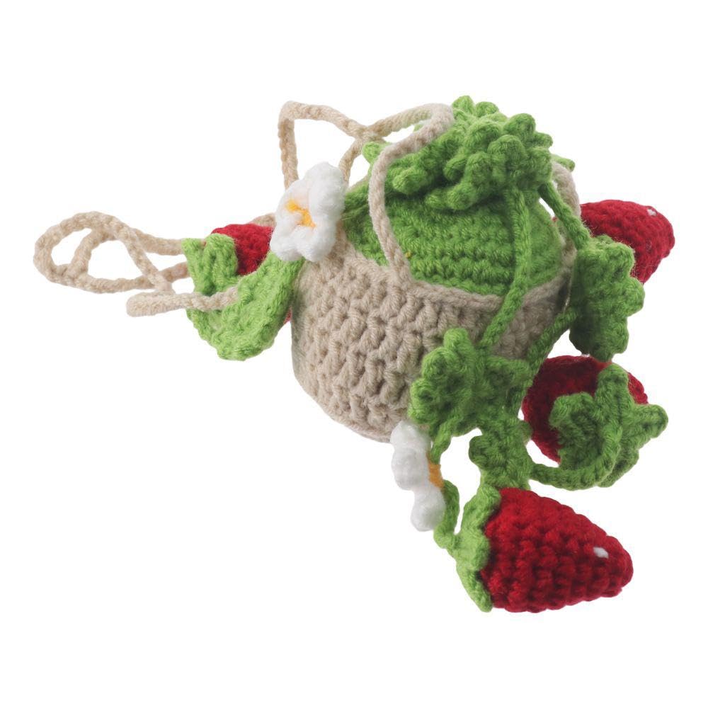 Car Hanging Ornament, Plant Strawberry Car Accessories, Cute Crochet Plant Rear View Mirror Pendant, Car Interior Accessories, Car Decoration Charms