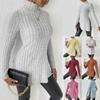 Winter Women's High Neck Slim Waist Under Split Long Sleeve Sweater