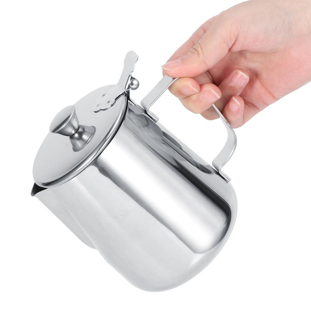 Stainless Steel Thicken Milk Frothing Cup Jug Coffee Pitcher Latte Art with Lid for Home Coffee