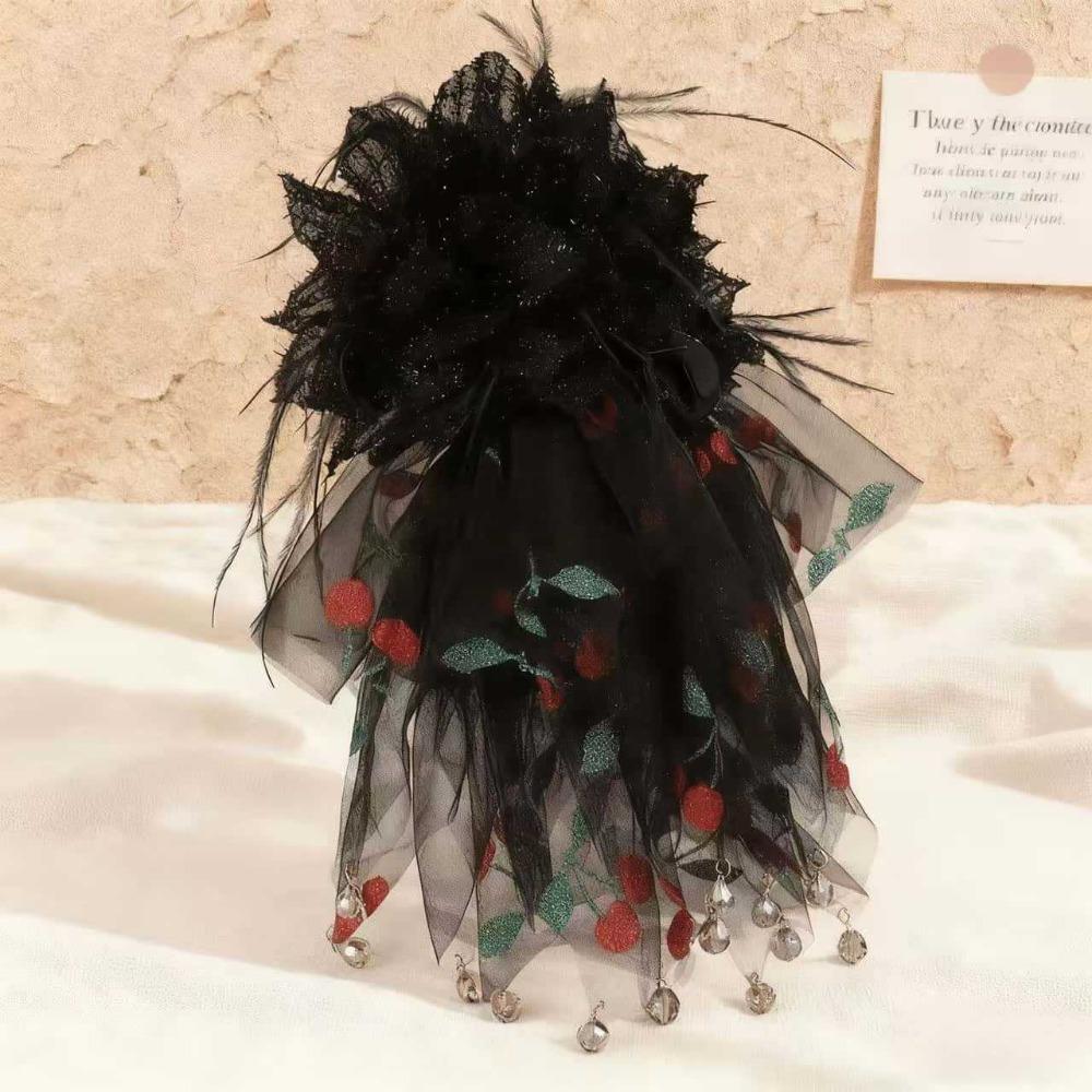 Mesh Peony Flower Hair Clips Crystal Fluffy Shark Clip Elegant Mesh Tassels Hair Claw  Women