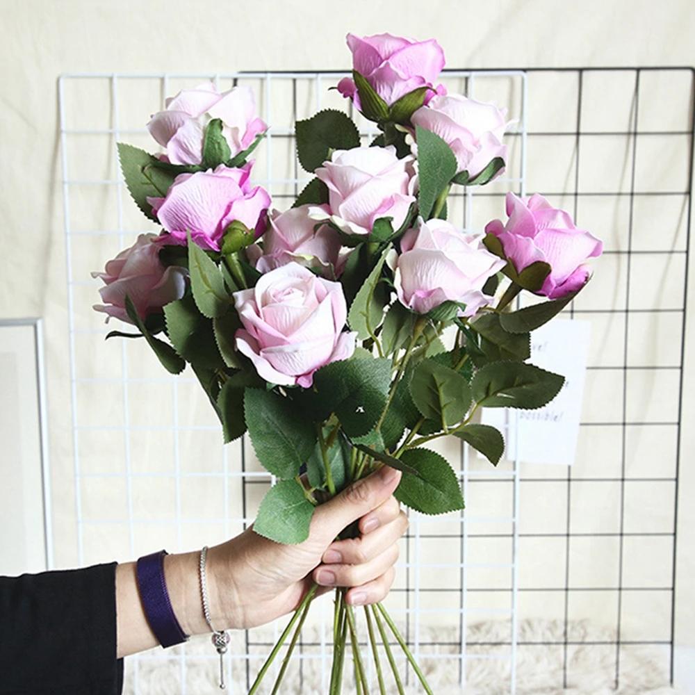 Tenvity 5pcs Long Branch Rose Artificial Flowers For Wedding Home Vase Decor Christmas DIY Wreath Accessories Silk Fake Flowers