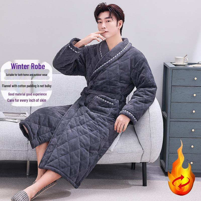 

Трехслойный стеганый фланелевый халат для мужчин - Теплый, больших размеров, зимняя одежда для мужчин среднего и пожилого возраста 5XL: Weight 200-220 lbs