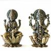 Pure Brass Lakshmi Devi & Ganpati Idol, God Goddess, Gold, Small Size - 2 Inch