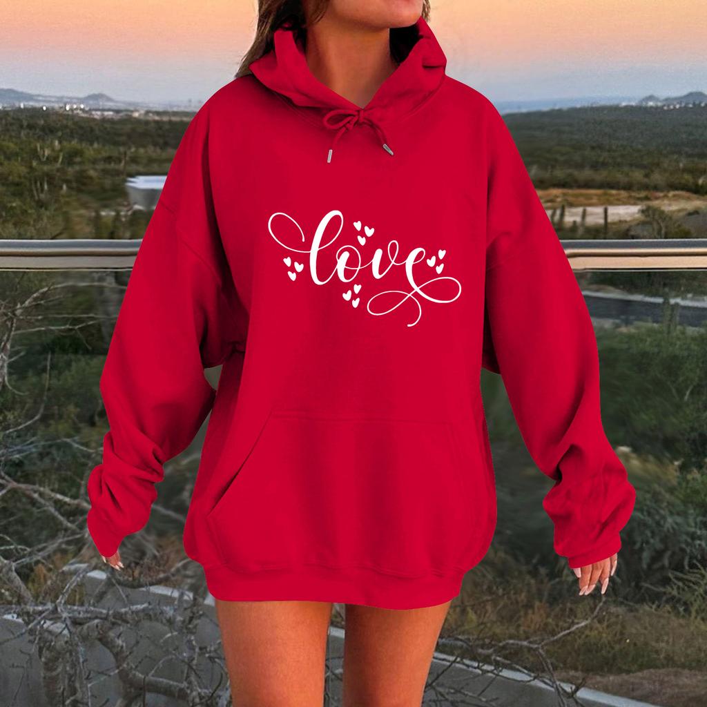 Hanorac de damă larg, confortabil, casual, la modă, cu imprimeu cu personaje, cu glugă și mâneci lungi