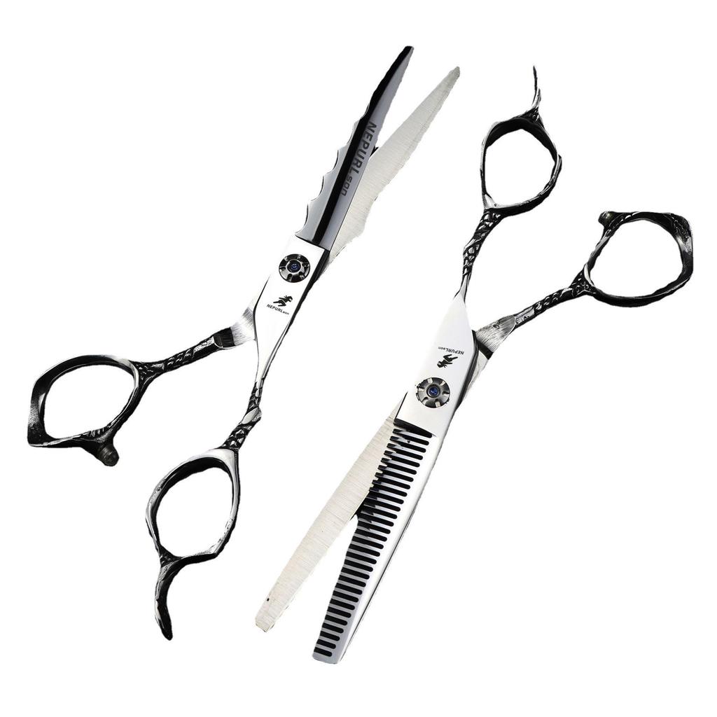 6.0" Little Dragon Handle Napsun Hairdressing Scissors - Barber, Straight, Bangs, Serrated, Thinning.