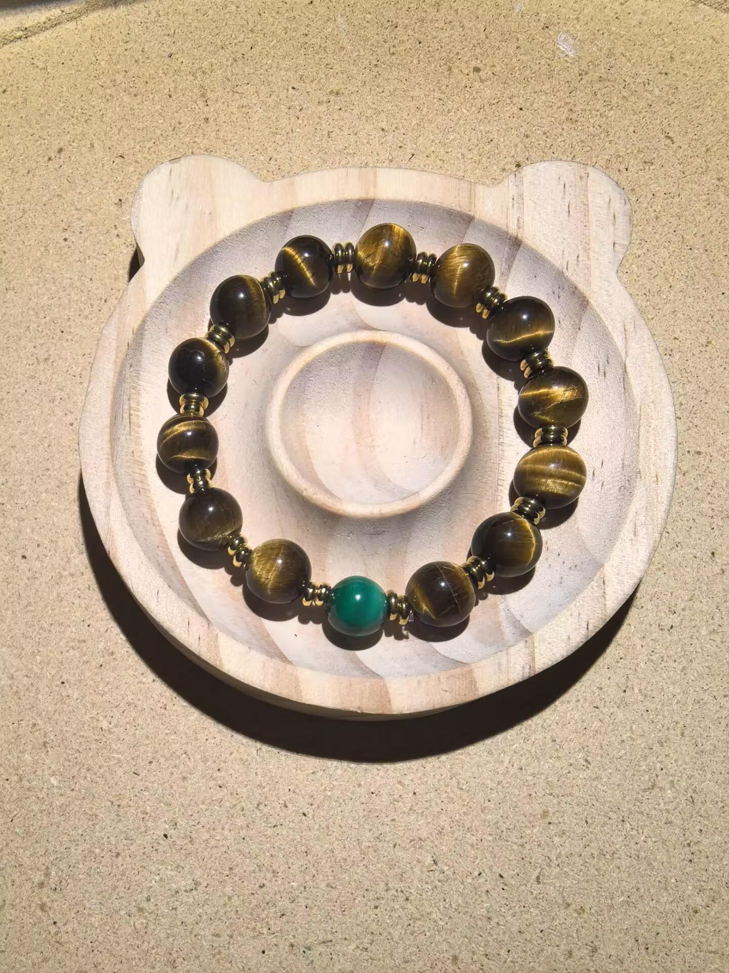 Натуральный браслет из желтого тигрового глаза и малахита - Высококачественный хрустальный подарок на день рождения