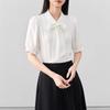French Style White Butterfly Tie Blouse With Detachable Sash For Elegant Workwear