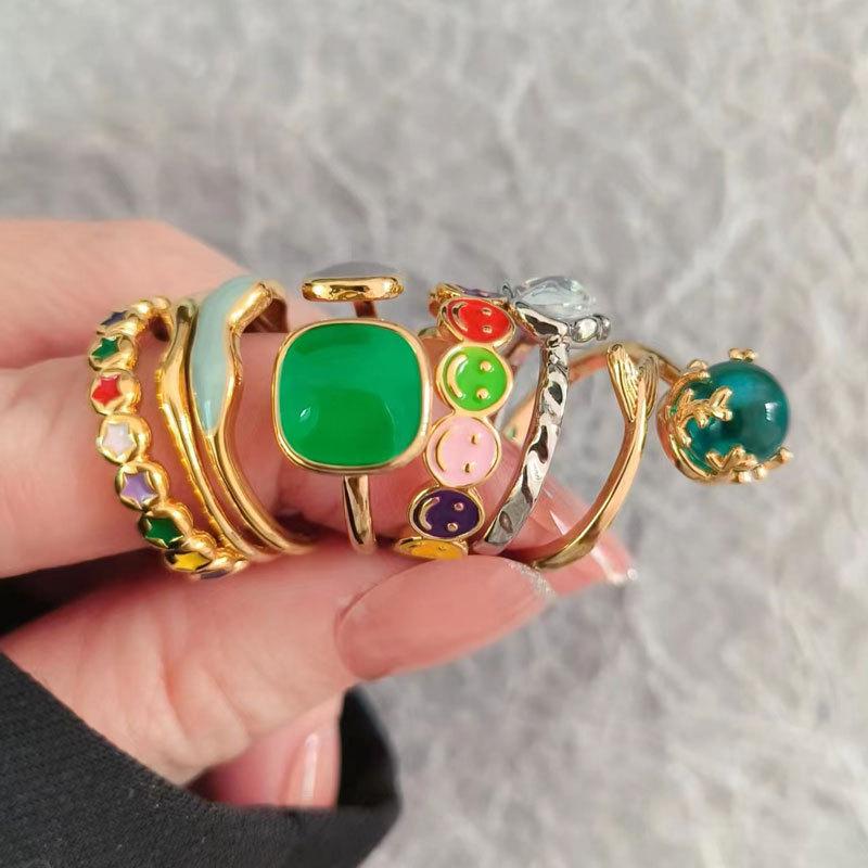 Aukštos kokybės spalvingas emalio širdelės atviro žiedo dizainas, paprastas ir dosnus skonis, moteriškas nišinis, aukštos prabangos emalio mados tendencijų žiedas, papuošalas