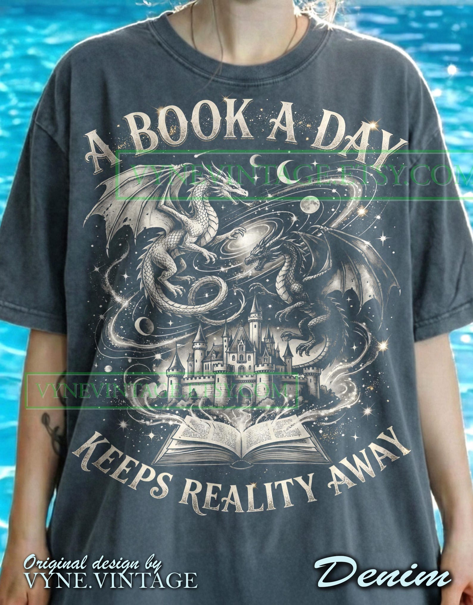 A Book A Day Keeps Reality Away Comfort Colors® Tshirt, Fantasy Dragons Tees, Magic Castle Sweater, Reading Lover Tanktop, Celestial Art L